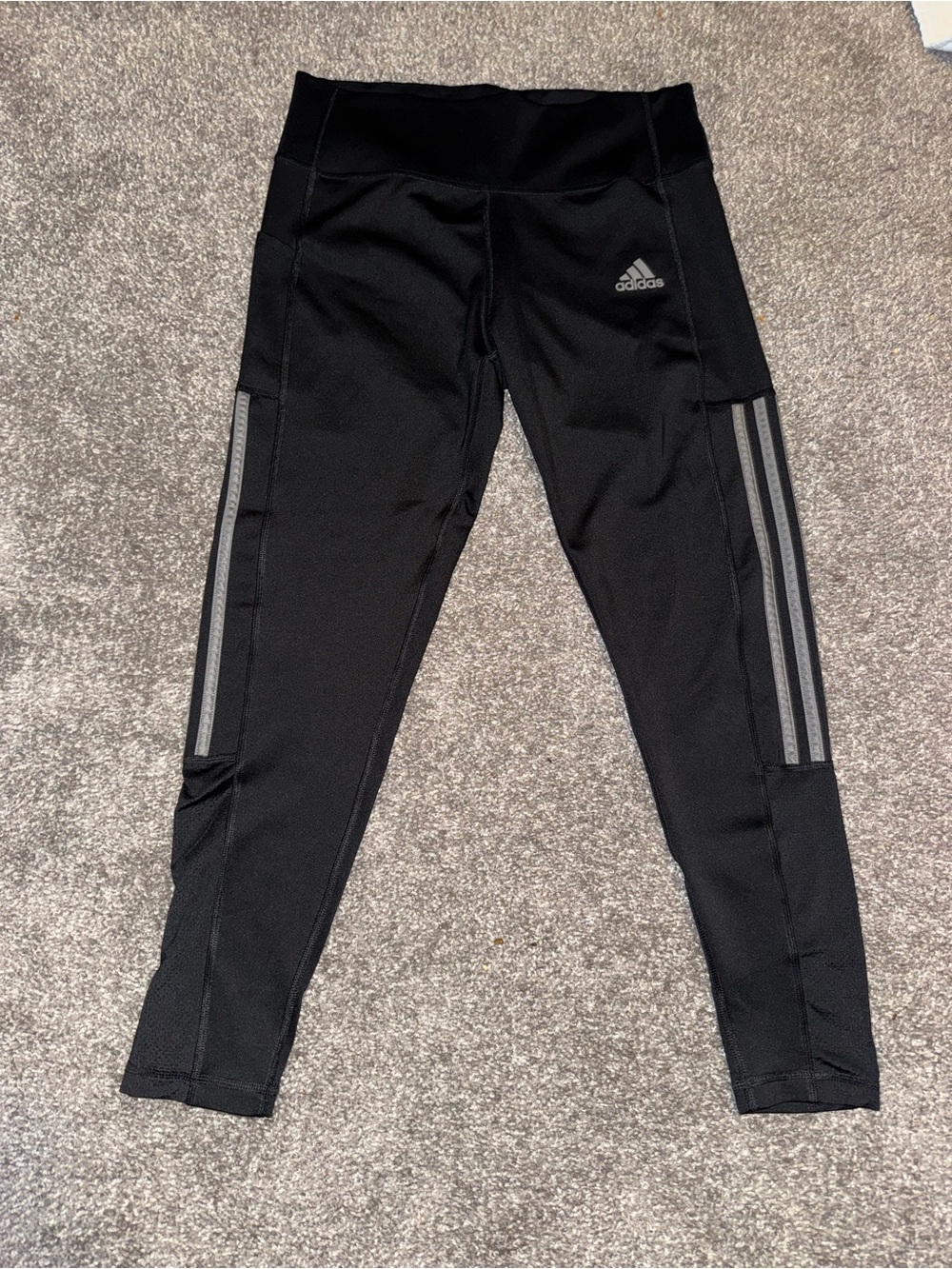 Adidas Girls' Black Athletic Leggings with Reflective Stripes - Size L